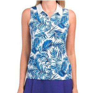 Tommy Bahama Golf‎ Sleeveless 1/4 Zip Top Sea Palms Print Resortwear Vacation